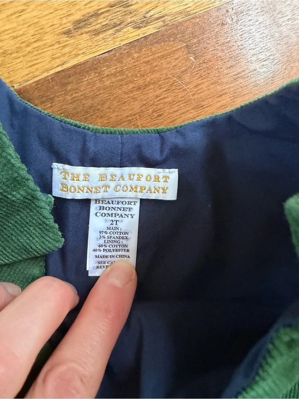 The Beaufort Bonnet Company Green Corduroy Button-Shoulder One-Piece